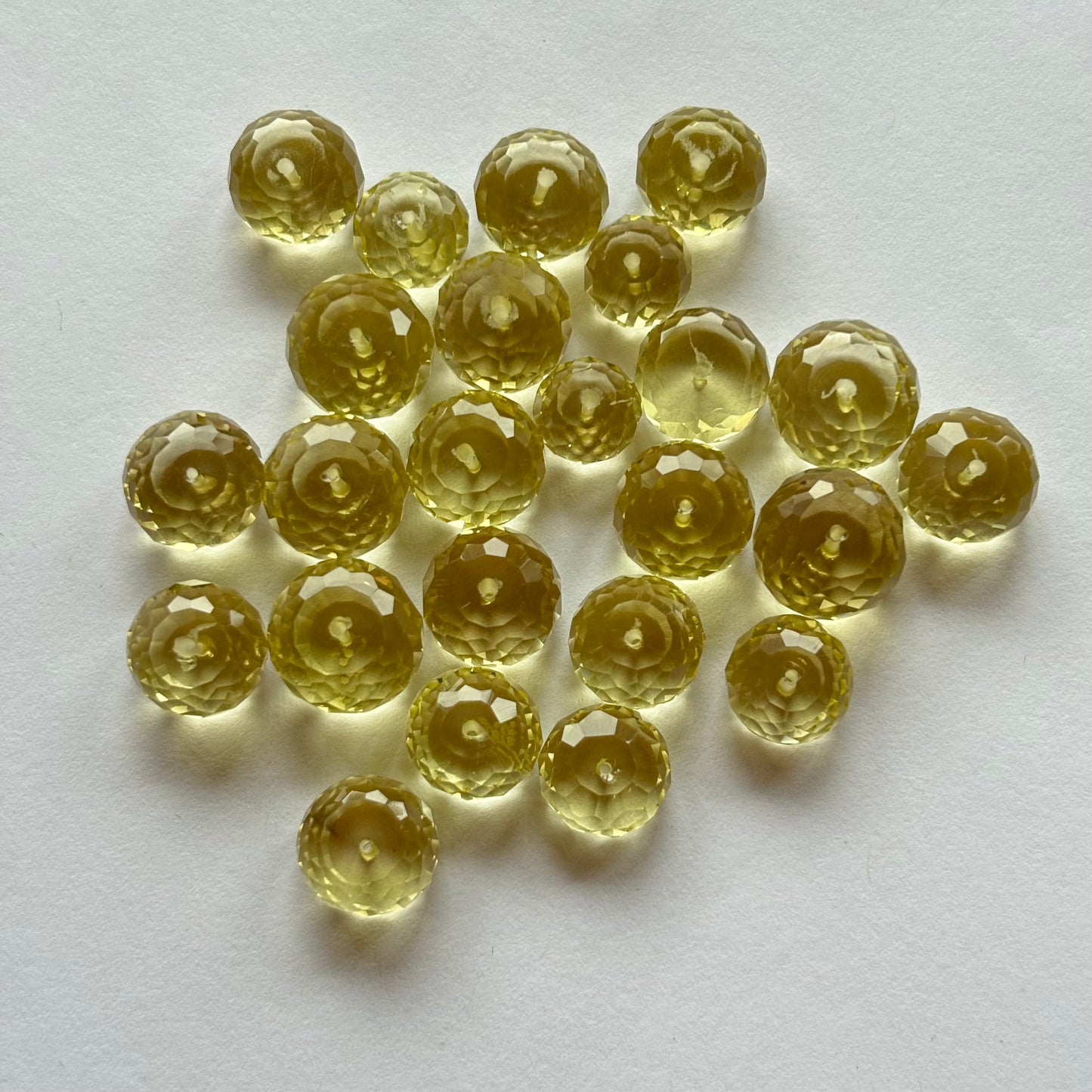 5 Pieces Beautiful Round Faceted Lemon Yellow Citrine With Holes About 7-10mm
