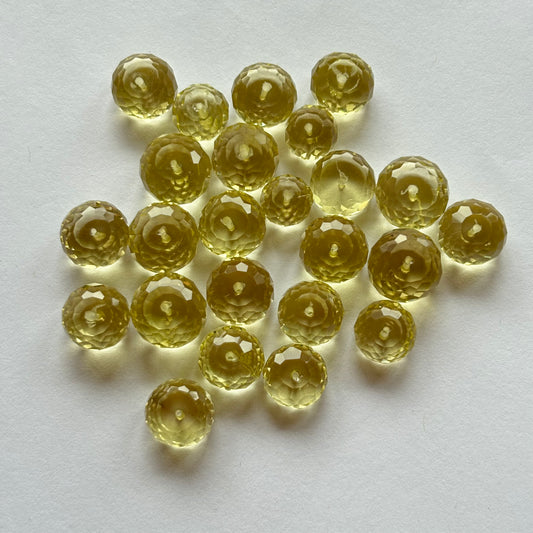5 Pieces Beautiful Round Faceted Lemon Yellow Citrine Loose Beads With Holes About 7-10mm