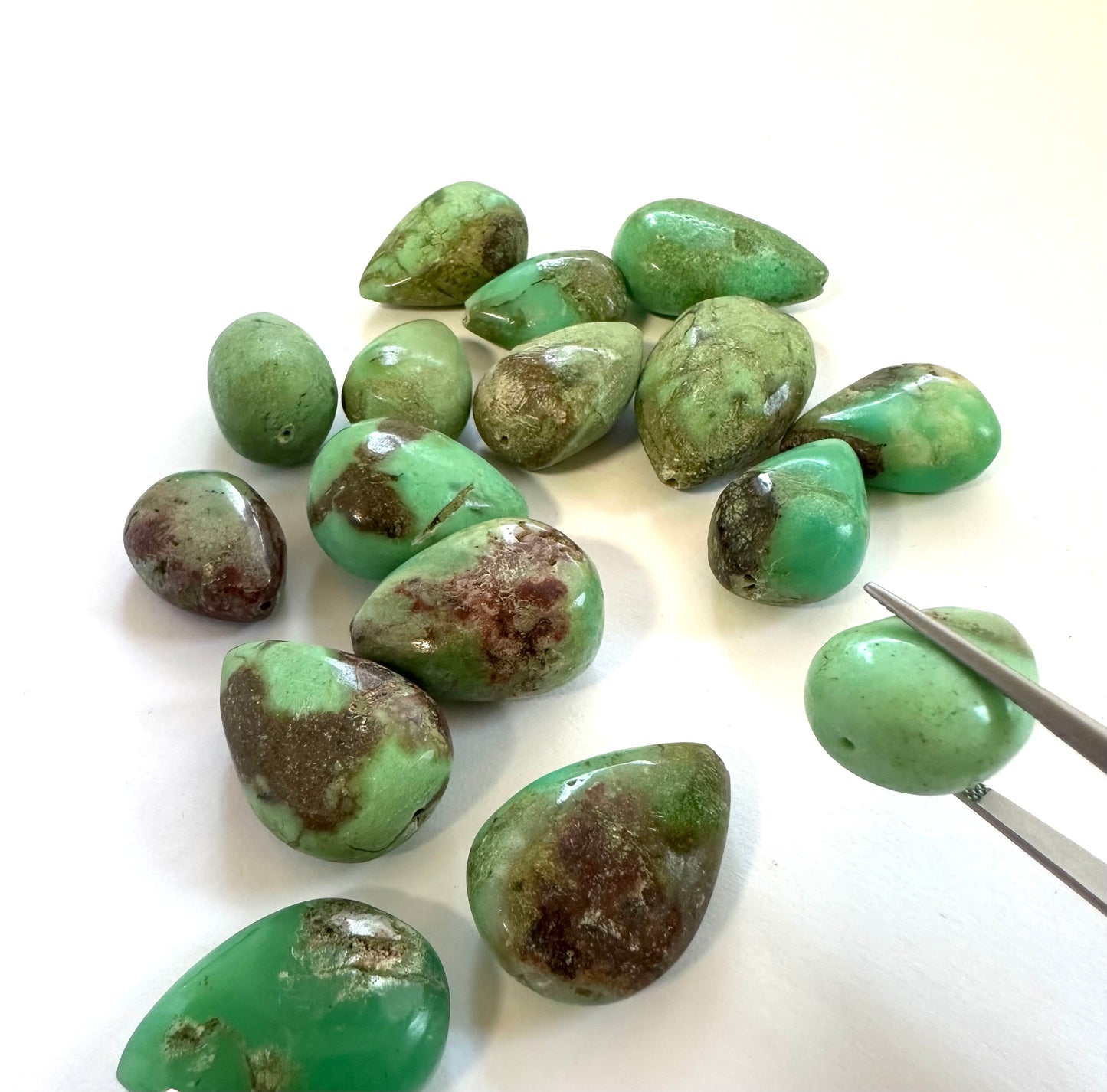 10 Pieces Green Polished Drilled Chrysopras With Inclusions