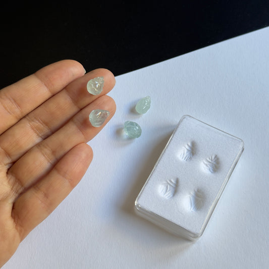 Delicate Hand Carved Aquamarine Gemstones 4pcs - 13,13cts Drilled (TR3)