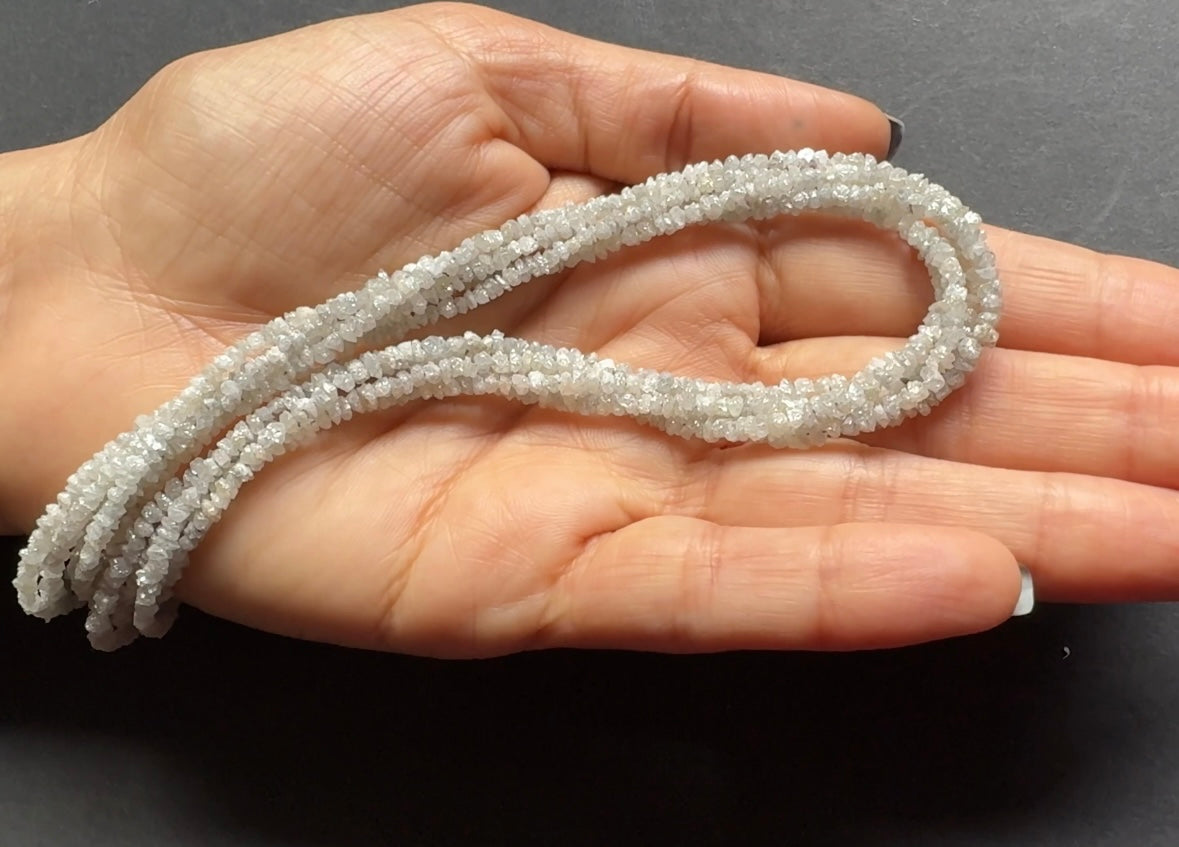 Diamond Natural Raw Textured White Color in Natural Shape, Rough Diamond Strand, 40cm / 2-3.5mm / Hole 0.3mm