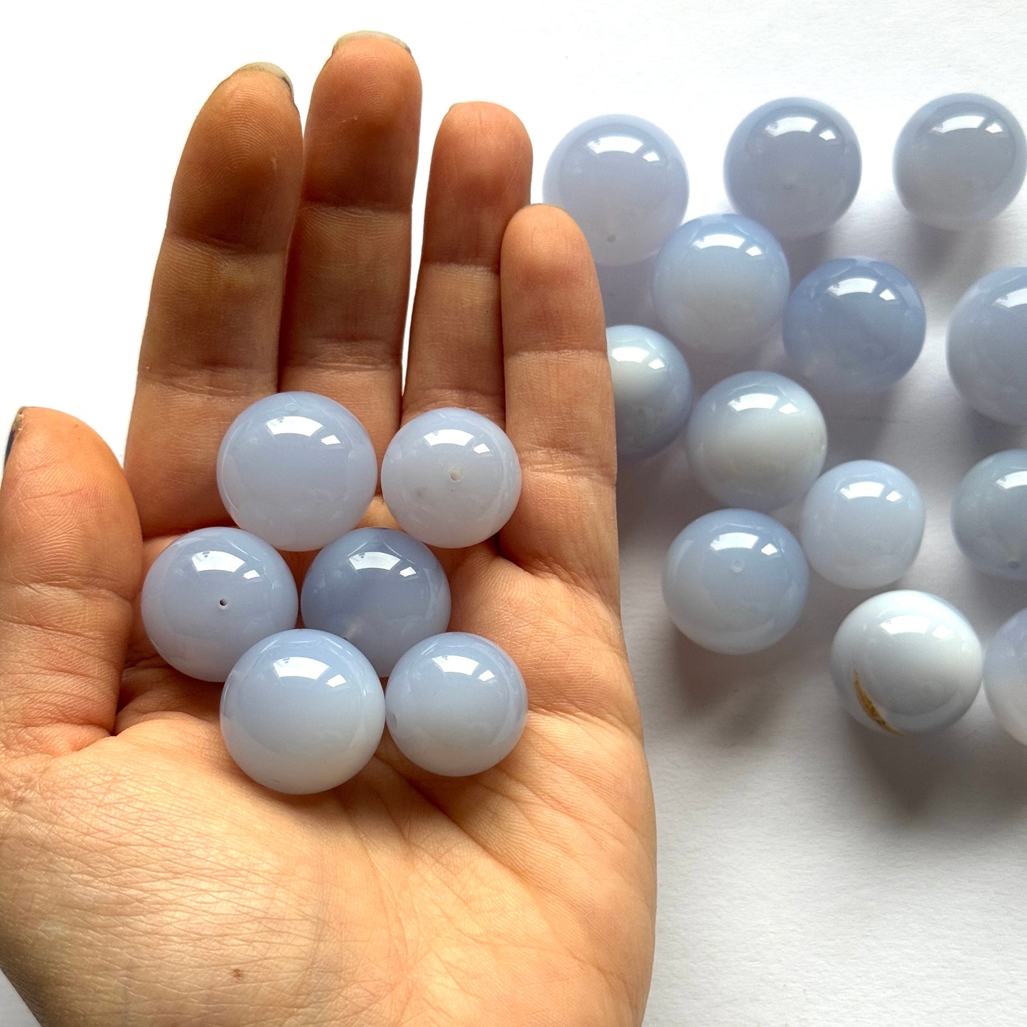 5 Chalcedony cloudy blue Large to small Loose Beads Balls drilled 12mm-15mm