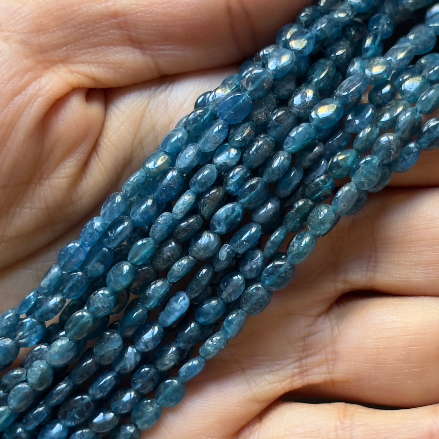 Oval Natural Hand-Cut Apatite Beads Deep Blue shades Polished