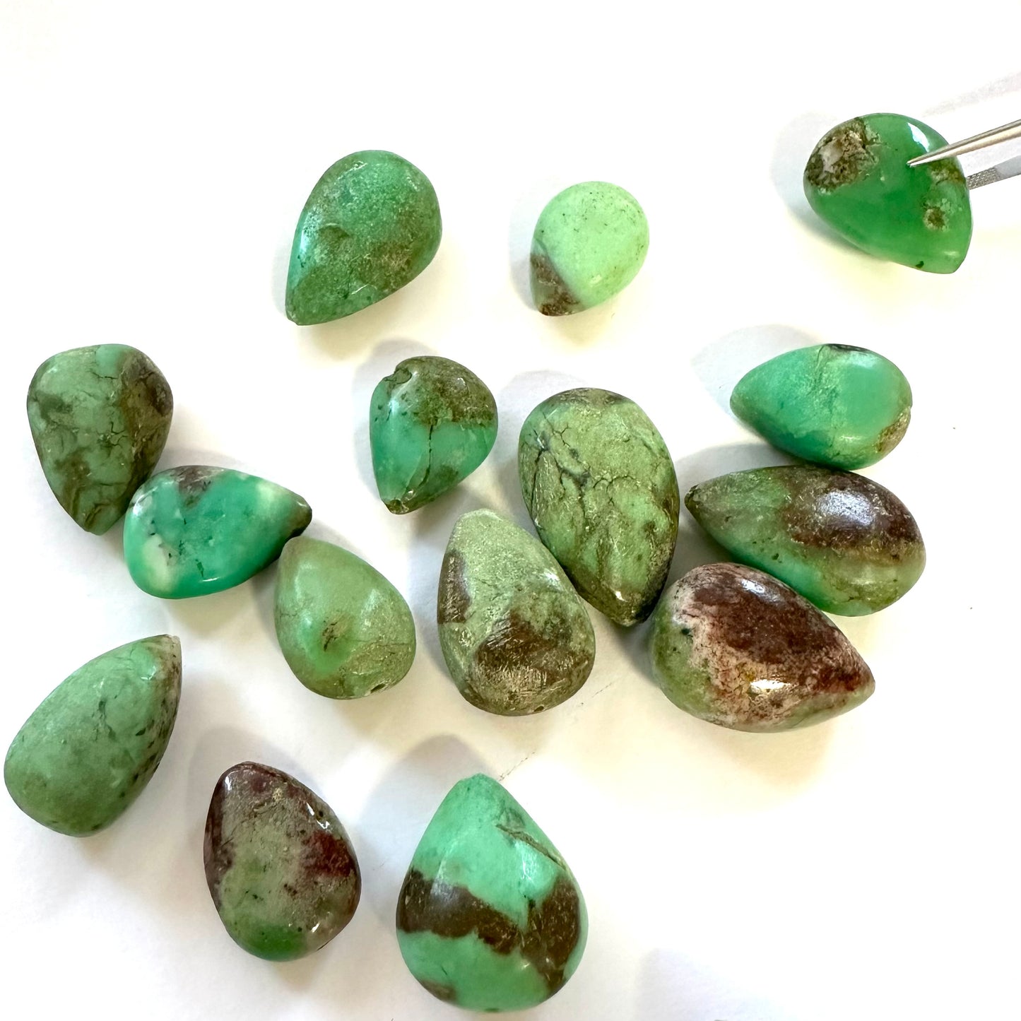10 Pieces Green Polished Drilled Chrysopras With Inclusions
