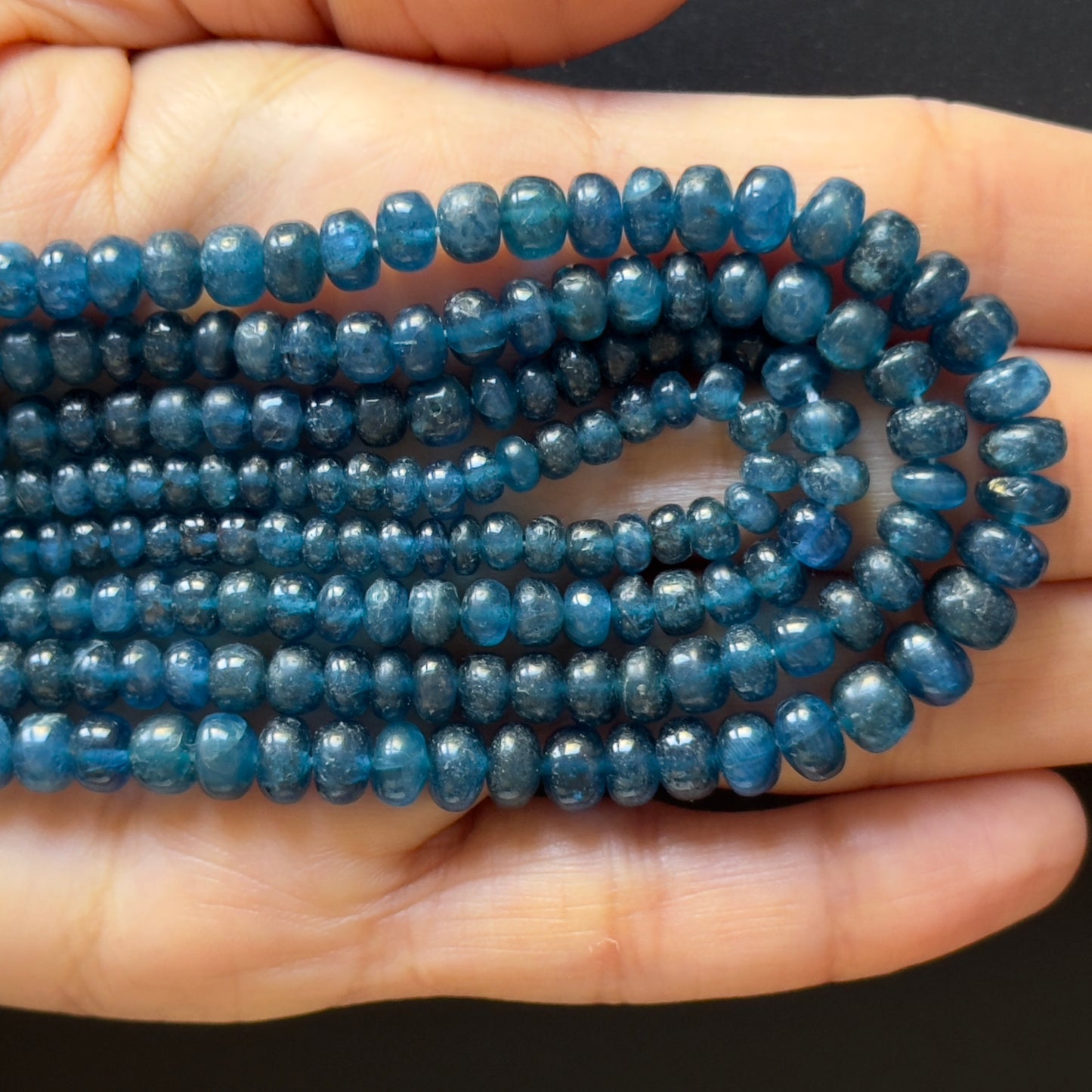 Natural Apatite Hand-Cut Polished Rondelle Bead Strand