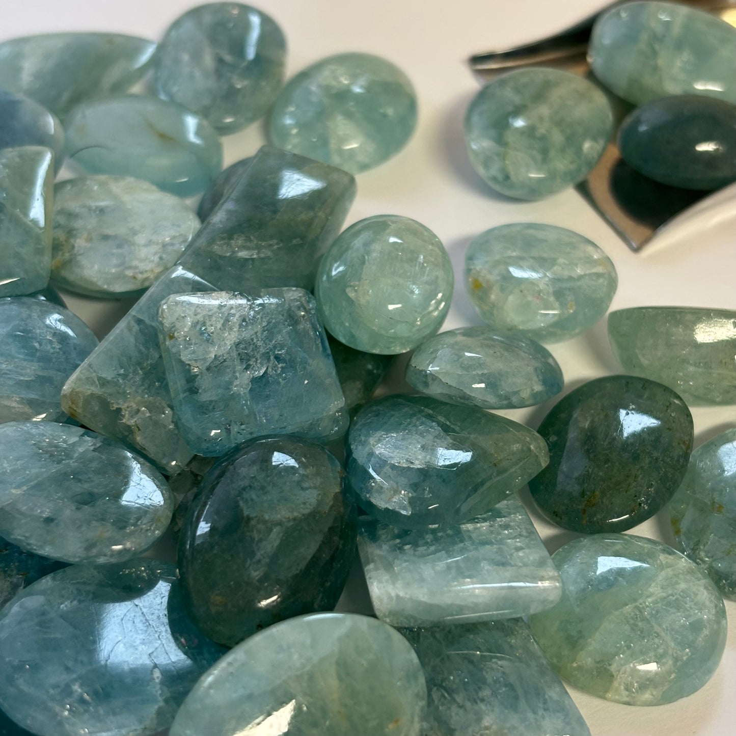 5 Pieces Polished Blue Greenish Aquamarine Loose Beads With Inclusions In Various Shapes