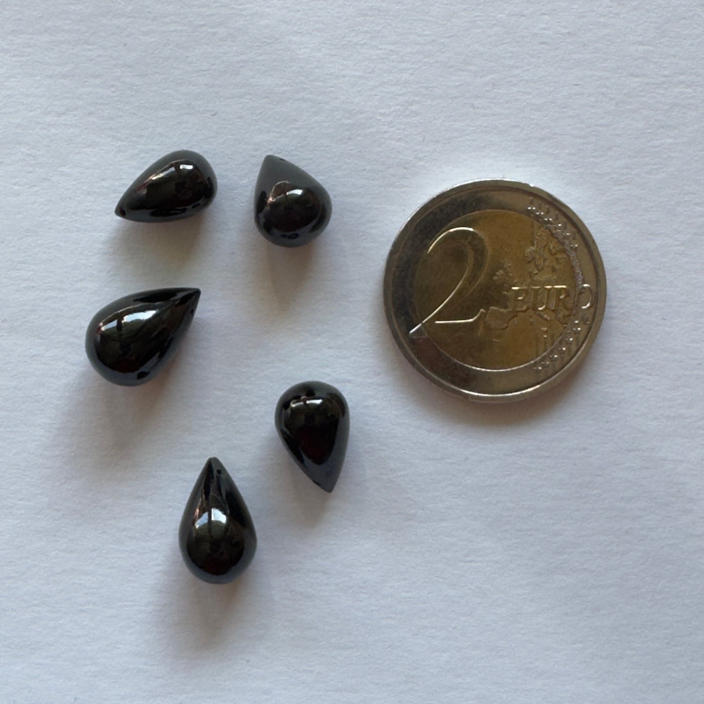5 Black Onyx Drops Loose Beads Different Sizes Drilled on Both Sides
