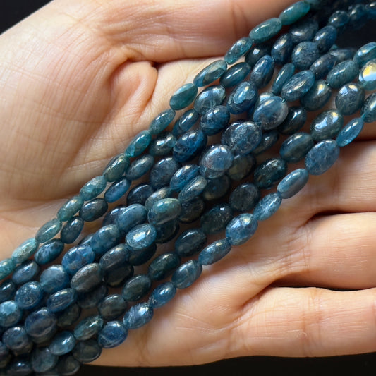 Natürliche ovale handgeschliffene Apatitperlen, tiefblaue Farbtöne, poliert