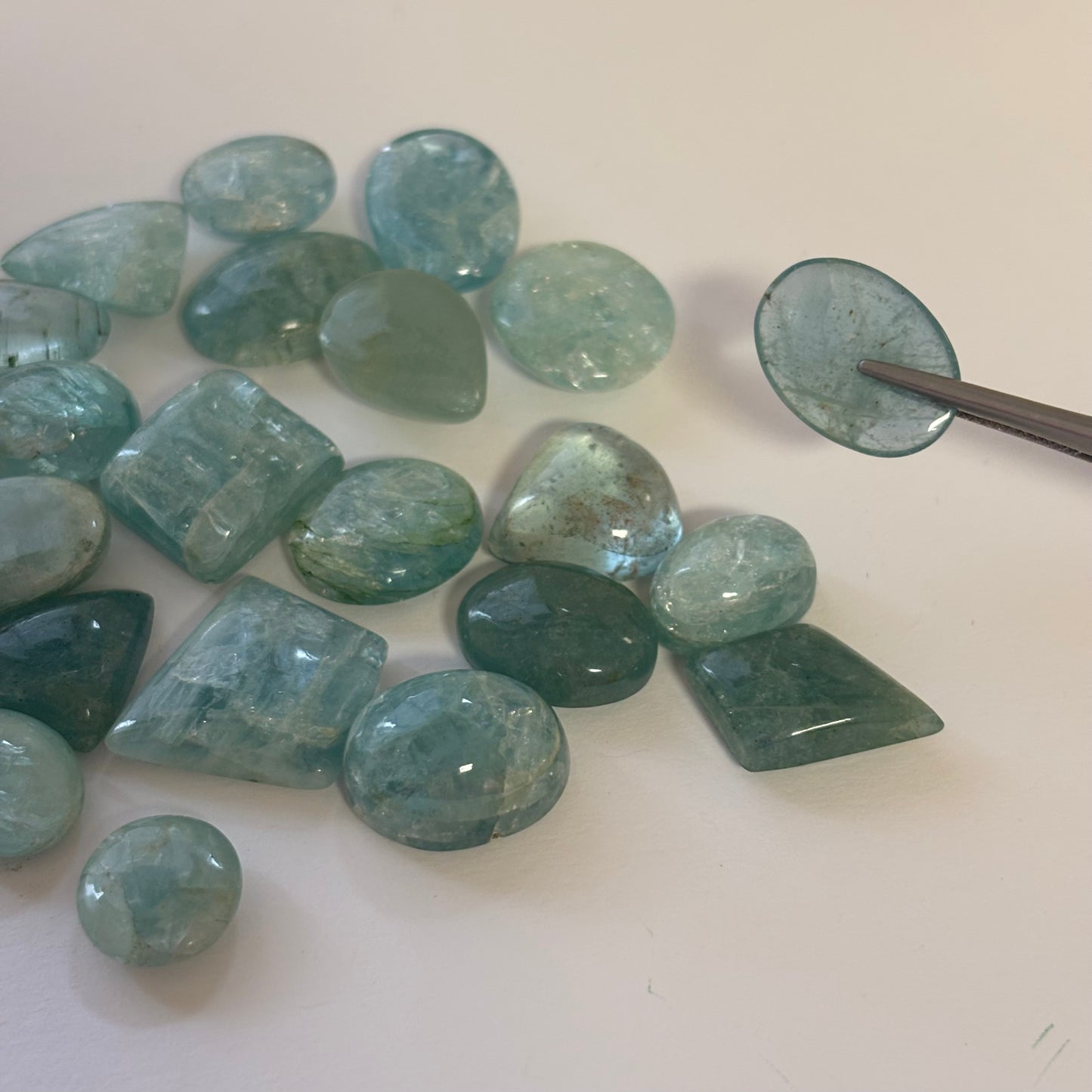 5 Pieces Polished Blue Greenish Aquamarine Loose Beads With Inclusions In Various Shapes