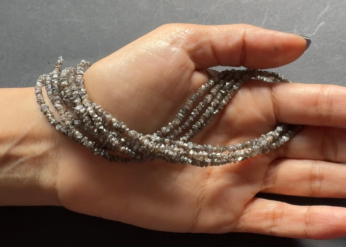 Diamond Natural Raw Textured Brown Color in Natural Shape, Rough Diamond Strand, 40cm / 3-3.5mm / Hole 0.3mm