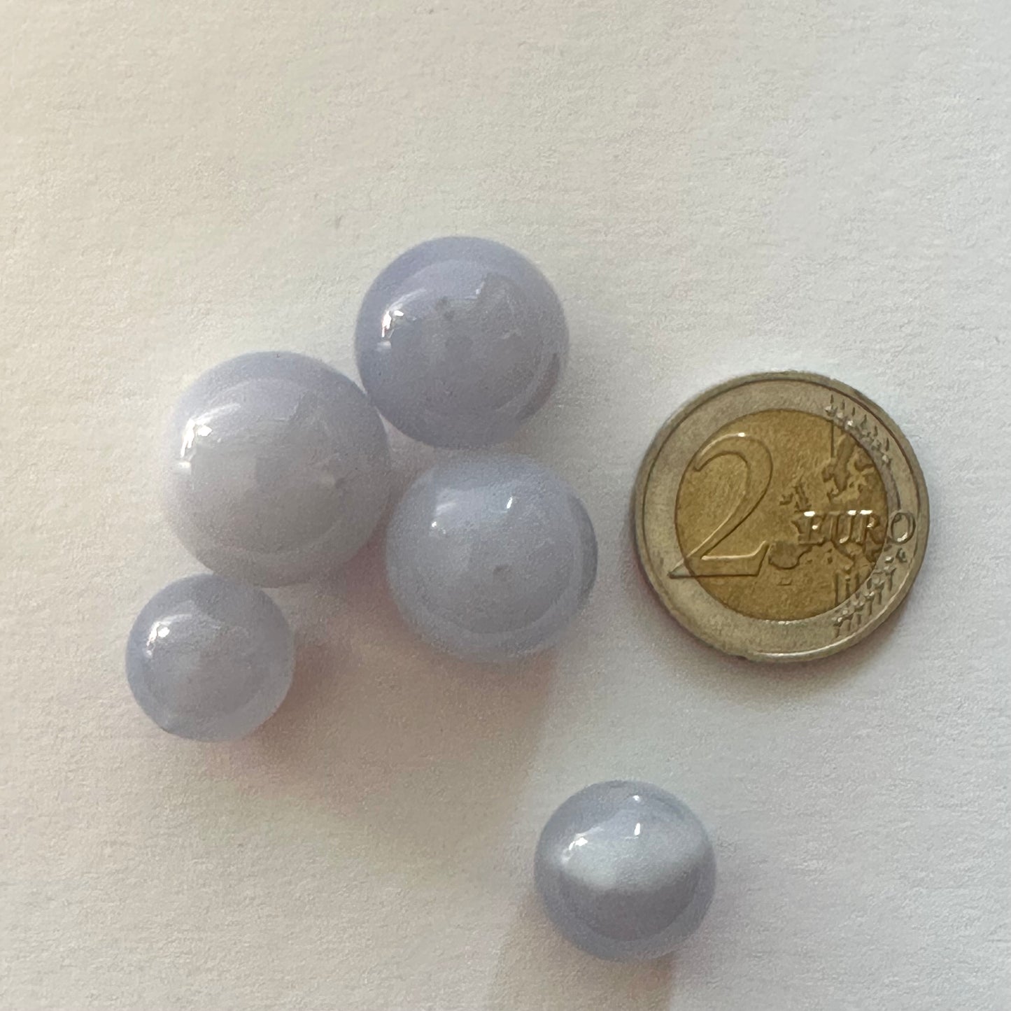 5 Chalcedony cloudy blue Large to small balls drilled 12mm-15mm