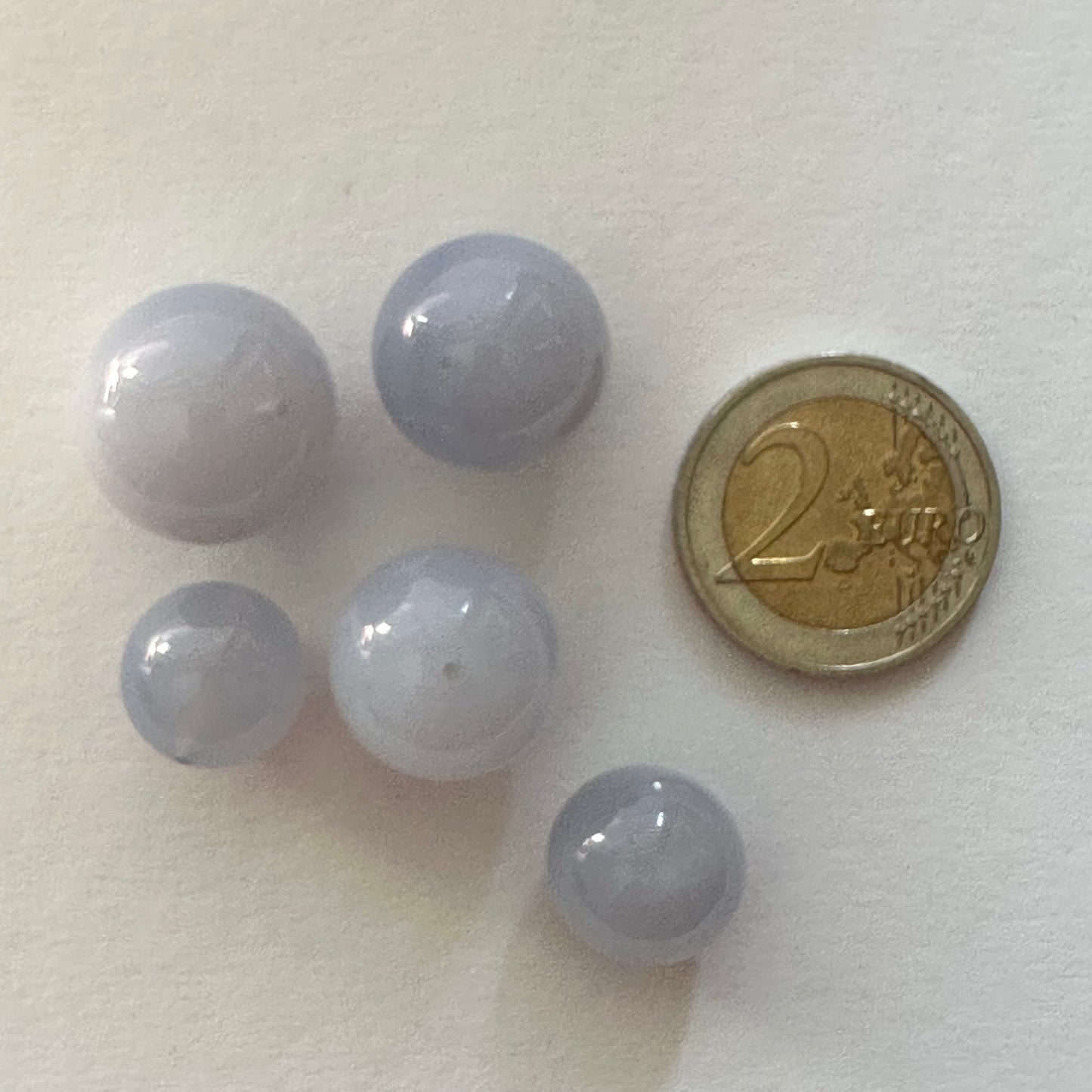 5 Chalcedony cloudy blue Large to small balls drilled 12mm-15mm