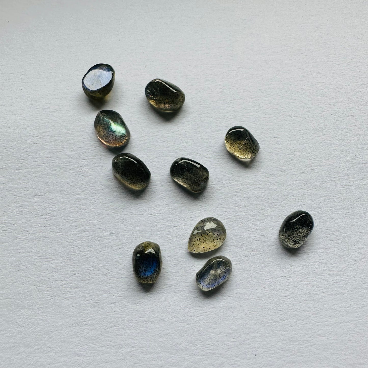 Faszinierende Labradorit-Cabochons, 10 Stück pro Beutel