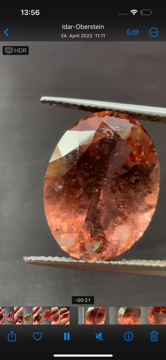 Salmon Pink Tourmaline, Oval star cut, 12.34cts, 18.2x13.5x8.5mm
