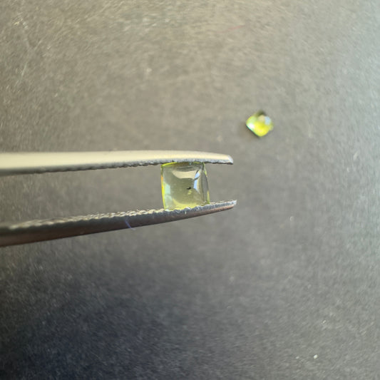 Peridot pair, square cabochons, approx. 4.0x3.9mm & 3.8x3.7mm, 0.60cts