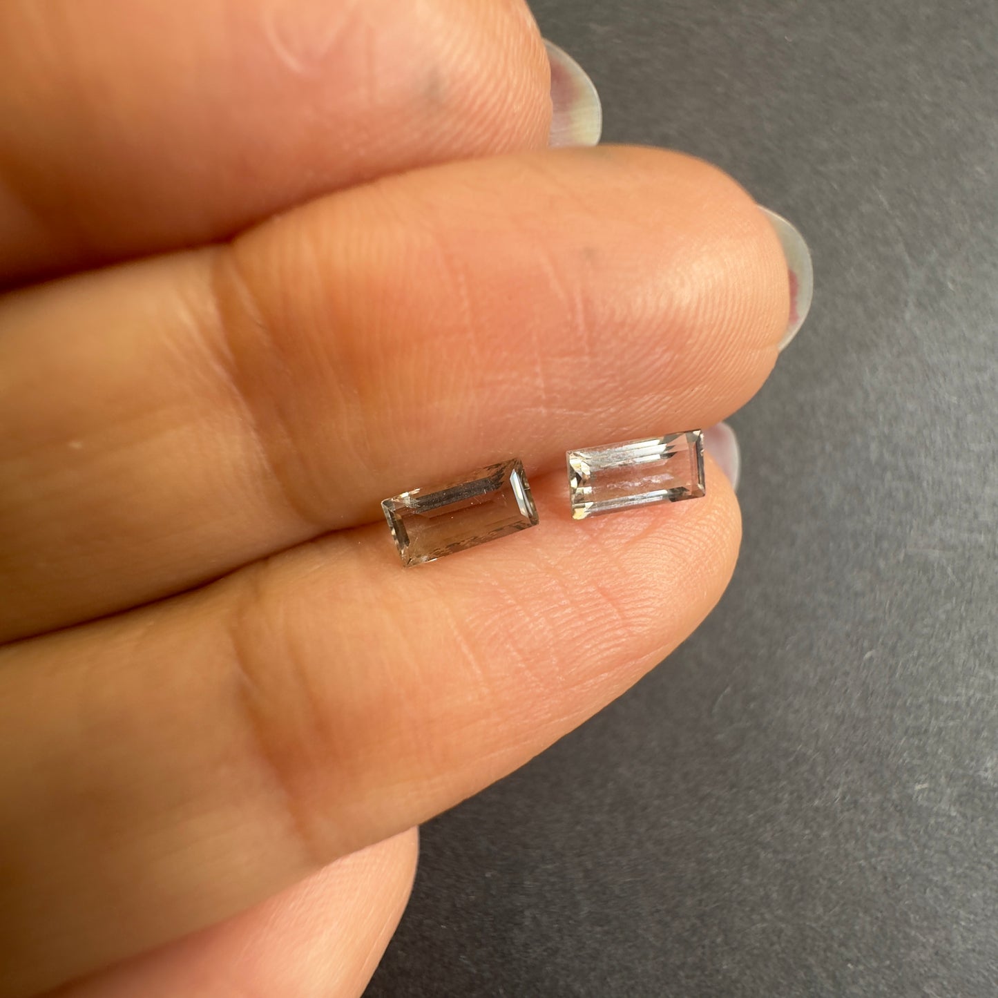 Smokey Quartz Pair, Emerald Cut, approx. 5.9x2.9mm & 5.8x2.9mm, 0.55cts