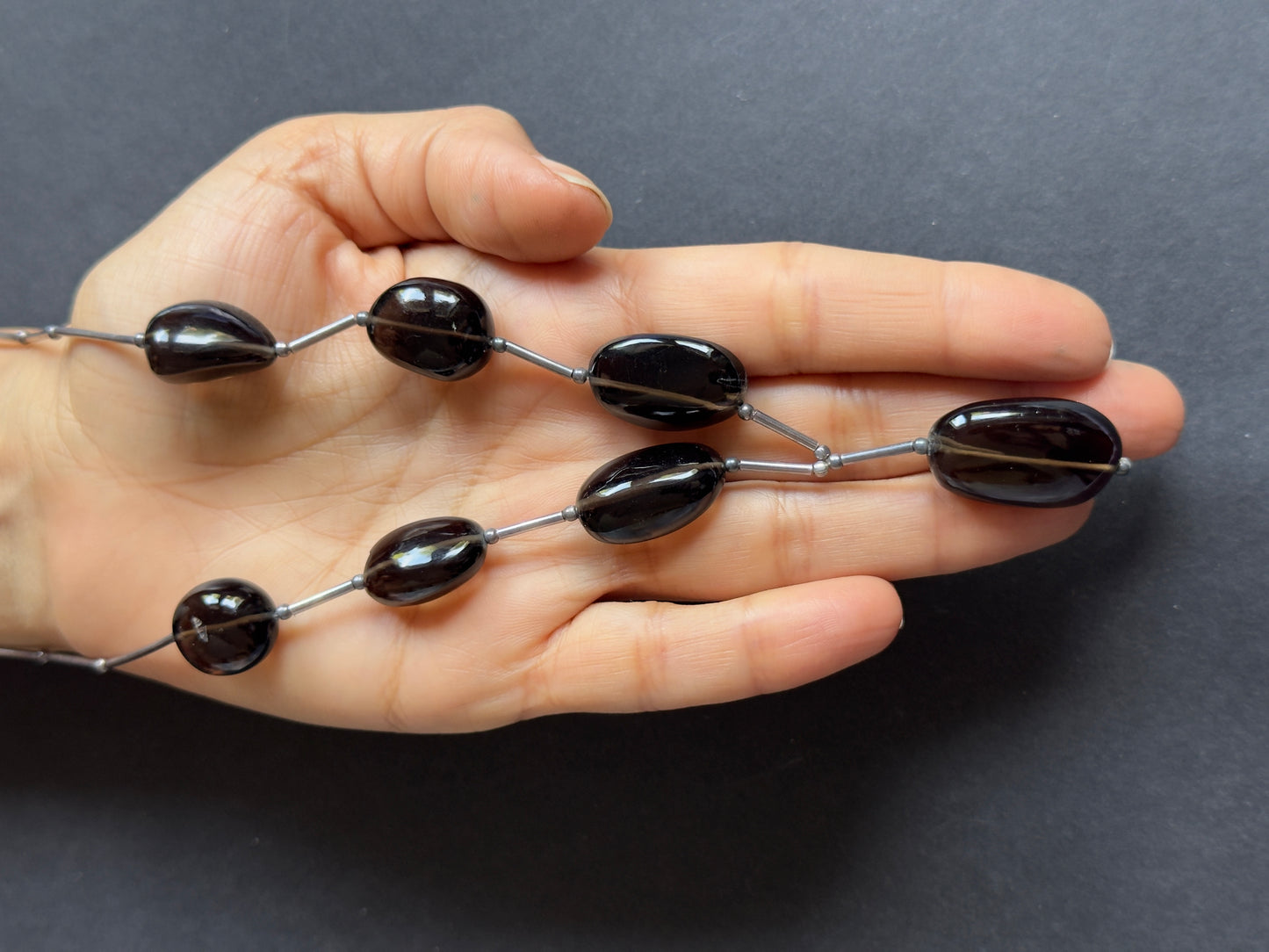 Polished Smokey Quartz and Silver Tubes Necklace.