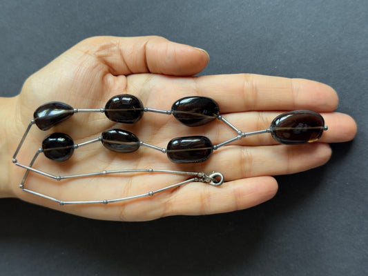Polished Smokey Quartz and Silver Tubes Necklace.