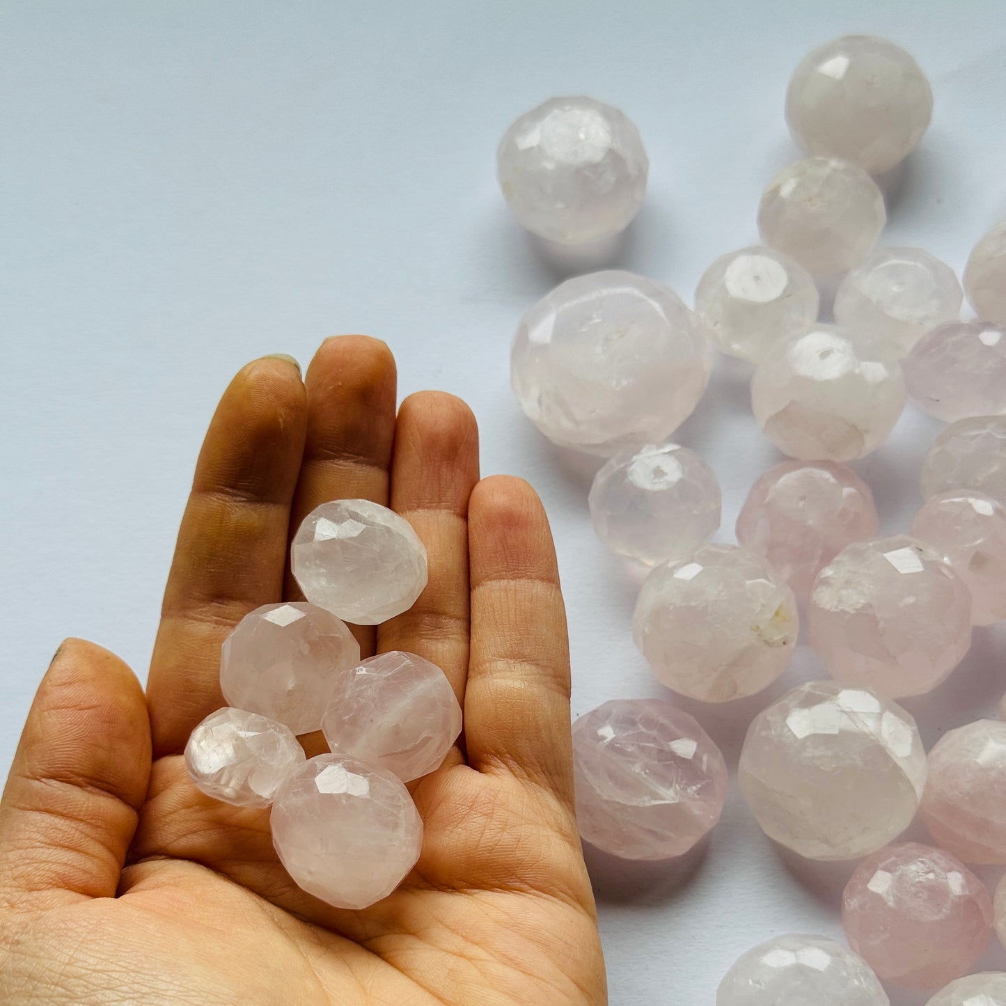 Rose Quartz Round Loose Beads Drilled faceted