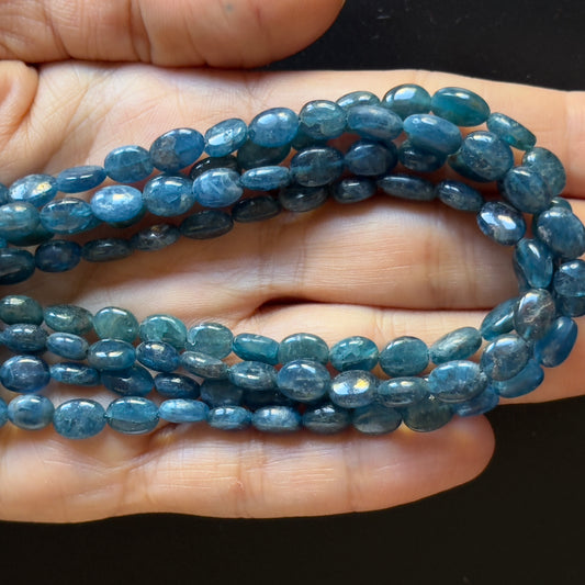 Polished Apatite Oval Bead Strand Deep Blue Brilliance
