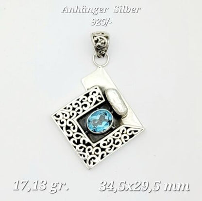 Blue Topaz Rectangular Pendant, 34.5x29.5 mm – view 1 of 4