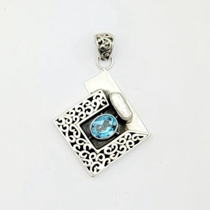 Blue Topaz Rectangular Pendant, 34.5x29.5 mm – view 2 of 4