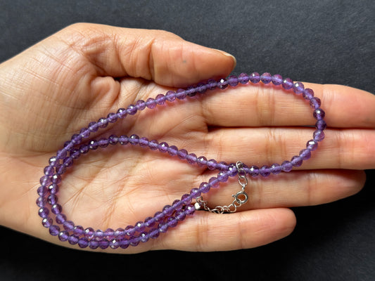 Vibrant Purple Amethyst Round Bead Necklace-45cm