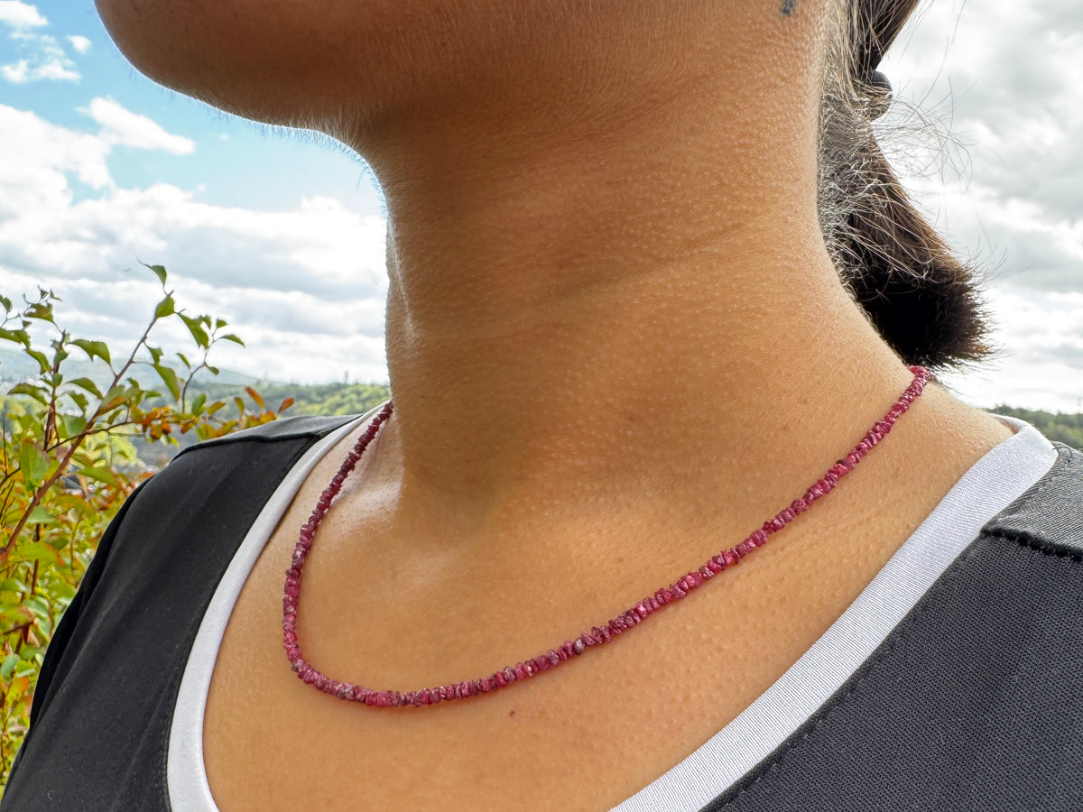 Luménz Burgundy Raw Diamond Necklace — Sterling Silver Clasp