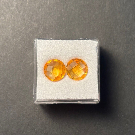 Citrine Sun Yellow Roses Cut Faced Top Quality 9mm 4.68 Carats Pair