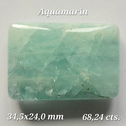 Blue Aquamarine Rectangular Cabochon, 68.24 ct, 34.5x24 mm – view 1 of 3