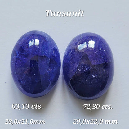 Blue Tanzanite Oval Cabochon Pair, 63.13 ct, 28x21 mm – view 1 of 4