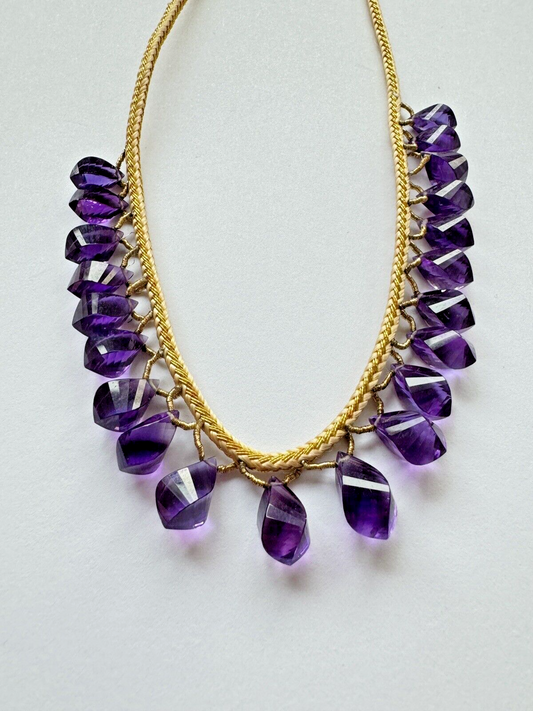 Beautiful Necklace With Faceted Amethyst Drops - Fancy Cut