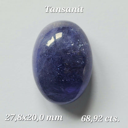 Blue Tanzanite Oval Cabochon, 68.92 ct, 27.8x16 mm – view 1 of 3