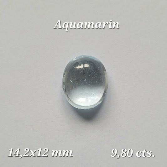 Aquamarine Blue Oval Cabochon Shiny Gemstones 14.2 x 12 mm 9.80 Carats