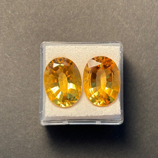 Citrine Sun Yellow Oval Cut Faceted 16 x 12 mm 17,08 Carats Pair