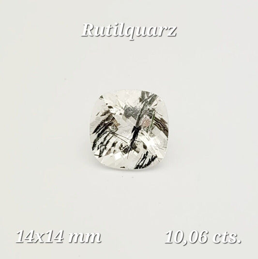 Rutil quartz square natural two-tone faceted 14 mm 10,06 carat