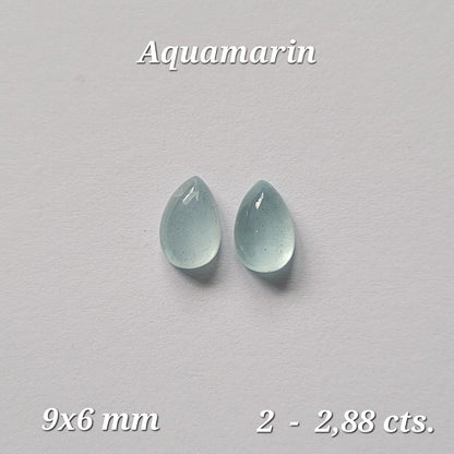 Blue Aquamarine Drop Cabochon Pair, 2.88 ct, 9x6 mm – view 1 of 3