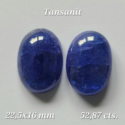 Blue Tanzanite Oval Cabochon Pair, 52.87 ct, 22.5x16 mm – view 1 of 3