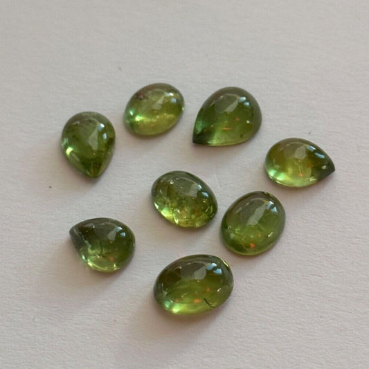 Peridot Cabochon in Different Sizes and Shapes 5 Pieces in a Set