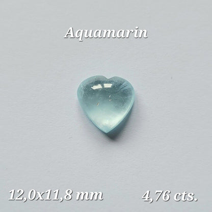 Blue Aquamarine Heart Cabochon, 4.76 ct, 12x11.8 mm – view 1 of 3