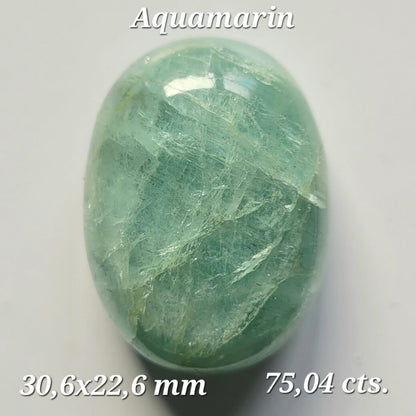 Blue Aquamarine Oval Cabochon, 75.04 ct, 30.6x22.6 mm – view 1 of 3