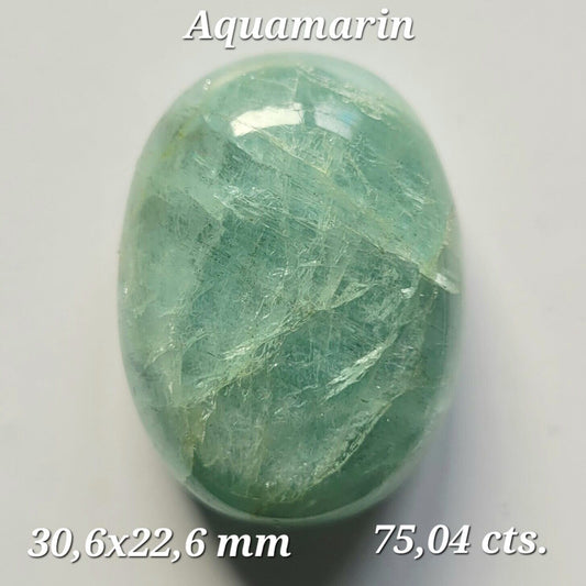 Aquamarine Blue Oval Cabochon Shiny Gemstones 30.6 x 22.6 mm 75.04 Carats Big