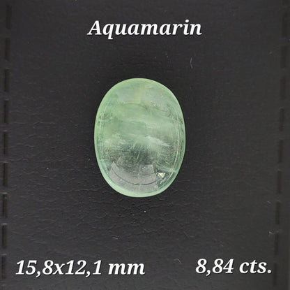 Green Aquamarine Oval Cabochon, 8.84 ct, 15.8x12.1 mm – view 1 of 3