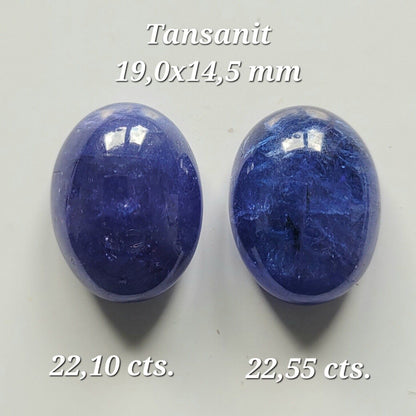 Blue Tanzanite Oval Cabochon Pair, 44.65 ct, 19.5x14.5 mm – view 1 of 3