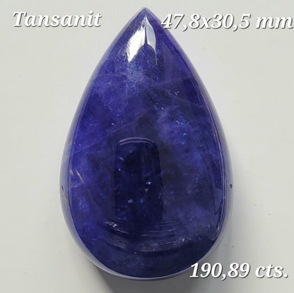 Blue Tanzanite Drop Cabochon, 190.89 ct, 47.8x30.5 mm – view 1 of 3