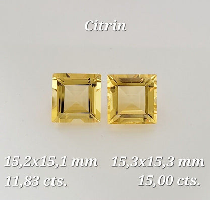 Yellow Citrine Square Faceted Loose Stone Pair – view 3 of 8