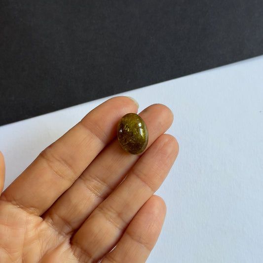Olive Green Tourmaline Cabochon with Captivating Opalescent Sheen  14,11cts  17,6 x 13mm