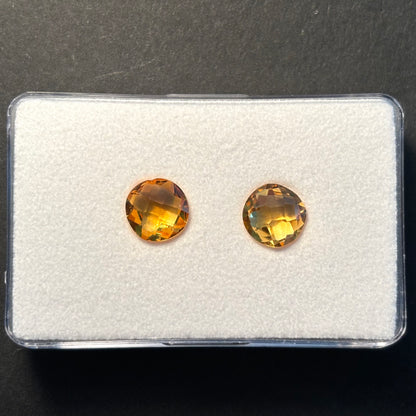 Yellow Citrine Faceted Loose Stone Pair, 3.63 ct, 8.4-8.6 mm