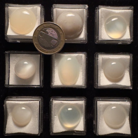 Moonstone Cabochons Round White To Grey Pallet Assorted