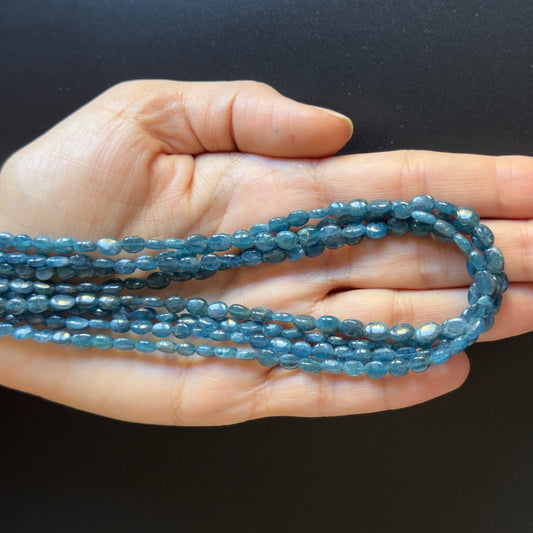 Smooth Oval Natural Hand-Cut Apatite Beads Deep Blue shades